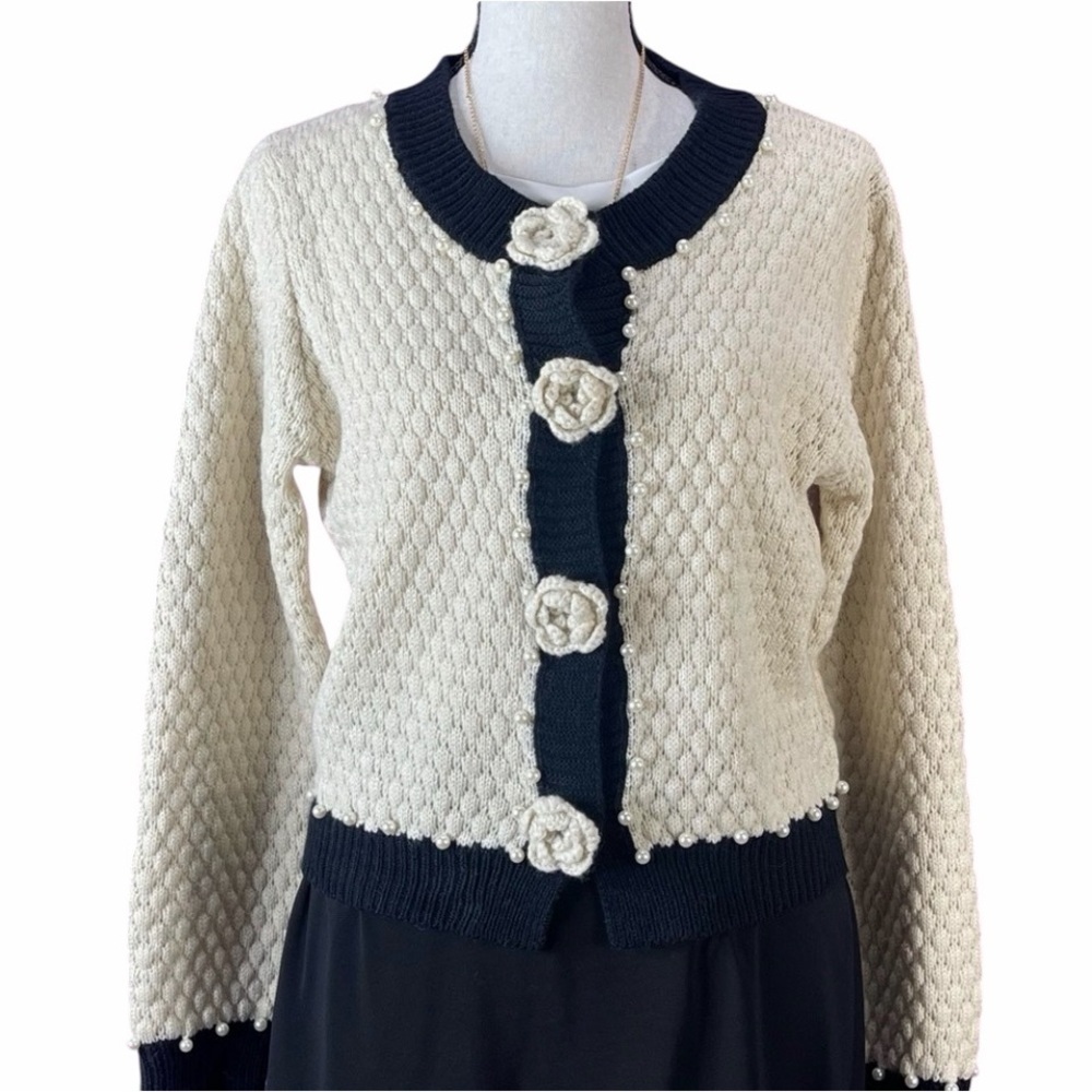 Vintage-Inspired Pearl Trim Cardigan